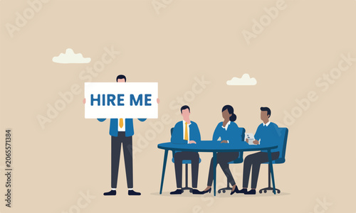 Foto Hire me mountain meeting together searching for new work career, job seeker or a