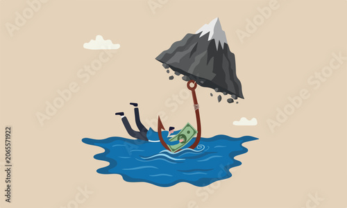 Tableau sur toile Investment businessman ocean takes a bait to the hook fishing with money dollar