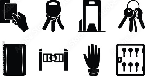 Fotografija Security Access Control and Key Management System Silhouette Vector Icon Set Fea