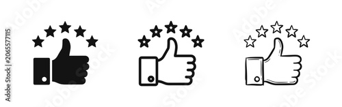 Fotografía Customer satisfaction and quality rating icons with thumbs up and five stars, indicating excellent service