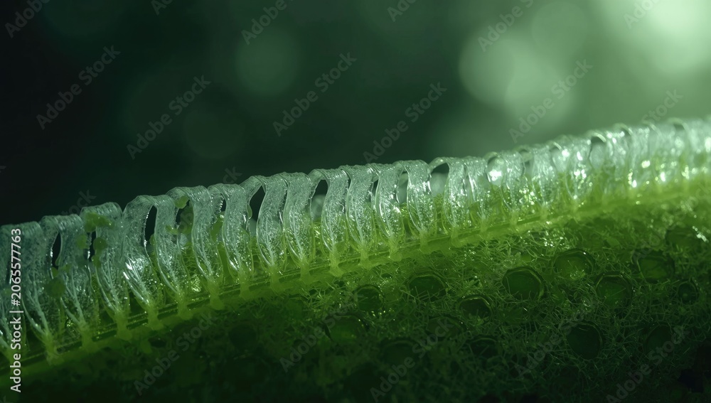 Fototapeta premium Thin plant tissue layer demonstrating stomata presence and copyspace section