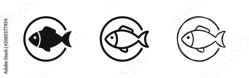 Bild auf Leinwand Fish in circle icon set, seafood or fishing symbols in various styles