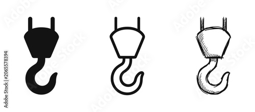 Billede på lærred Industrial crane hook icon set in solid, outline, and hand-drawn styles for cons