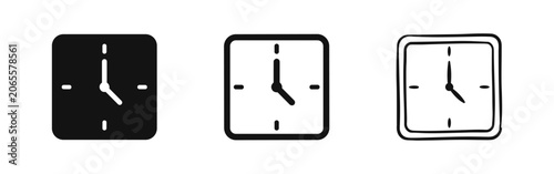 Konstfotografi Square clock icon set, time and schedule symbol, watch and deadline concept