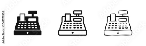 Cuadro en lienzo Cash Register Machine Icon Set: Solid, Outline, and Hand-Drawn Styles