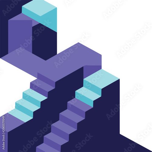 3D isometric purple and blue staircase illustration