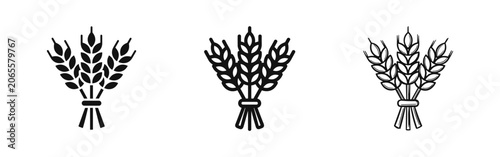 Quadro su tela Wheat Ear Sheaf Icons Set in Solid, Line Art, and Hand-Drawn Sketch Styles