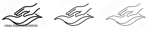 Set of hand touching fabric or surface icons, symbols for texture, care, tactile sensations, softness, and material testing. Vector illustration