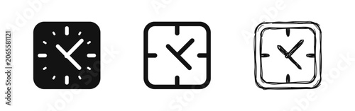 Canvastavla Square clock face icon set showing time in solid, outline, and hand-drawn styles