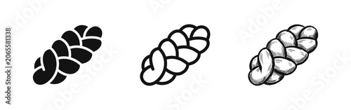Photos Braided bread or challah icon set