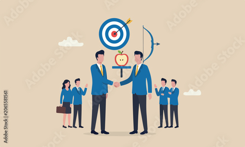 Cuadro en lienzo Trusted together alliance concept, businessmen shaking hands agreement after fin