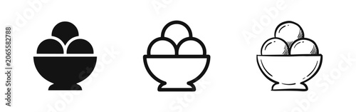 Bild auf Leinwand Ice Cream Bowl Icon Set - Dessert Scoop Symbols in Solid, Outline, and Hand-Draw
