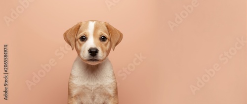 Puppy sitting against a pea...