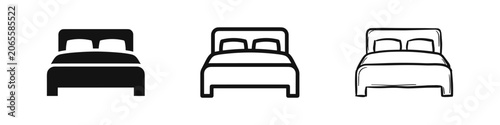 Bild auf Leinwand Double bed icon set in solid, outline, and hand-drawn styles, symbolizing comfort and sleep