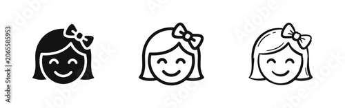 Tableau sur toile Happy Girl Face with Bow Icon Set