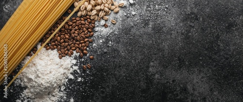 Pasta, flour, and grains on...