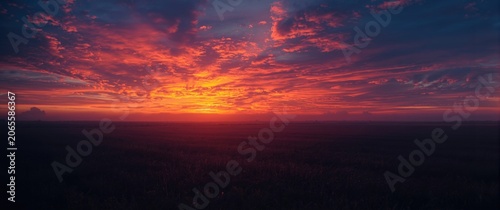 Vibrant sunset over a grass...