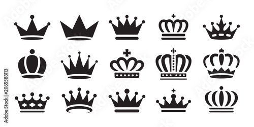 Canvastavla Collection of various black crown silhouettes for luxury branding and royal heraldic icon set design