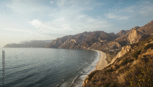 Coastal view of mountains a...