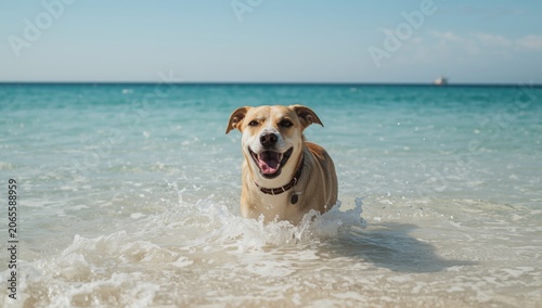 Dog playing in the water at...
