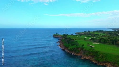 Aerial View of Tropical Coastal Cliffs and Turquoise Ocean