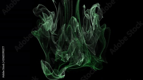 Abstract green smoke background with flowing translucent wisps and smooth ethereal motion, creating a mysterious atmospheric visual effect on a dark backdrop