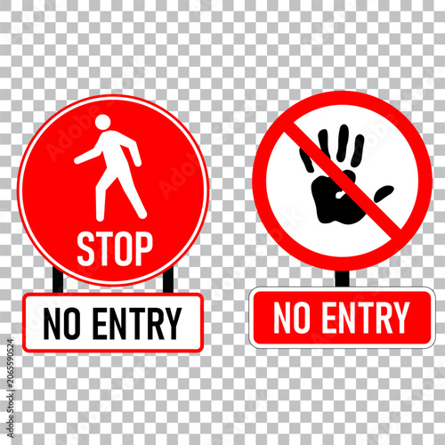 Vector no entry icons. Black red marks editable stroke. Collection of stop signs, forward movement is prohibited for people, vehicles