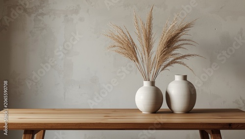 Unadorned wood table presen...