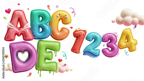 Colorful alphabet letters and numbers illustration with playful background Vector