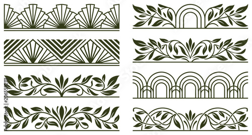 Cuadro en lienzo Vintage art deco border patterns and botanical frieze designs for decorative architecture