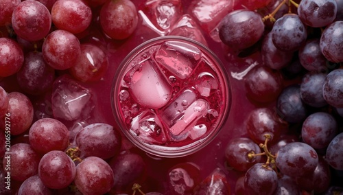 Glass of grape juice surrou...