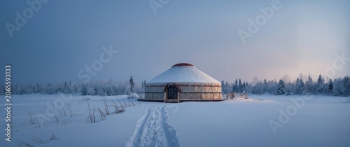Yurt in snowy landscape at ...