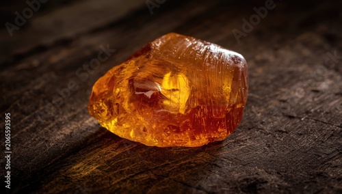 Amber gemstone on a wooden ...