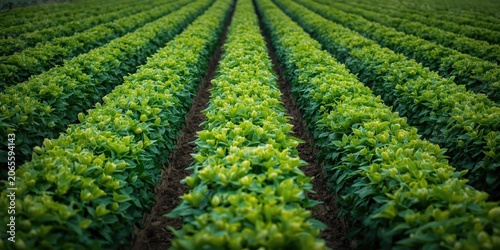 Rows of green crops growing...