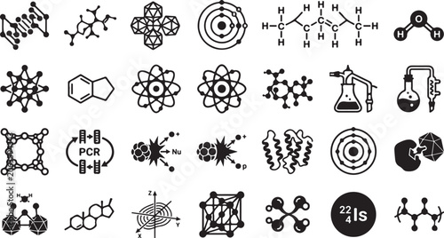 Foto Chemistry & Molecular Structure Icons Set - Atoms, Molecules, Chemical Formulas