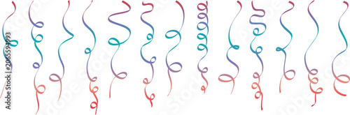 Colorful Party Streamers and Confetti Isolated on White Background
