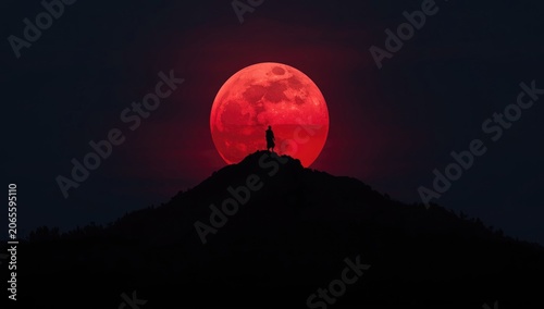 Red moon shining over a lon...