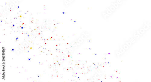 Cuadro en lienzo Colorful festive confetti background with blue stars and red squares falling dia