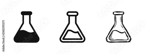 Foto Laboratory flask vector icon set in solid, outline, and doodle styles
