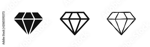 Fotografie Diamond gemstone vector icon set in solid, outline, and doodle styles