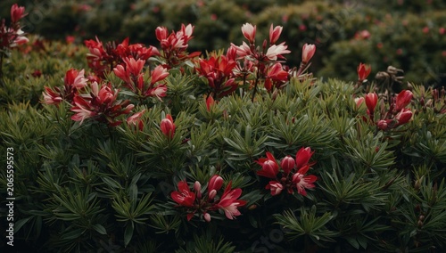 Red and white flowers among...