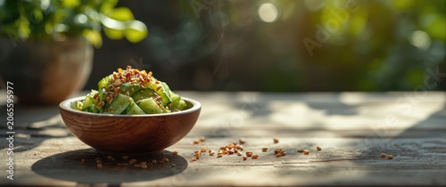 Fresh cucumber salad in a w...
