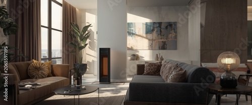 Modern lounge featuring an ...
