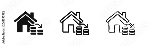 Obraz na plátne Declining real estate market icons, home value depreciation and property investm
