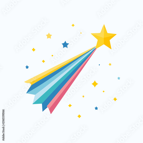 Colorful Shooting Star with Rainbow Trail and Stars