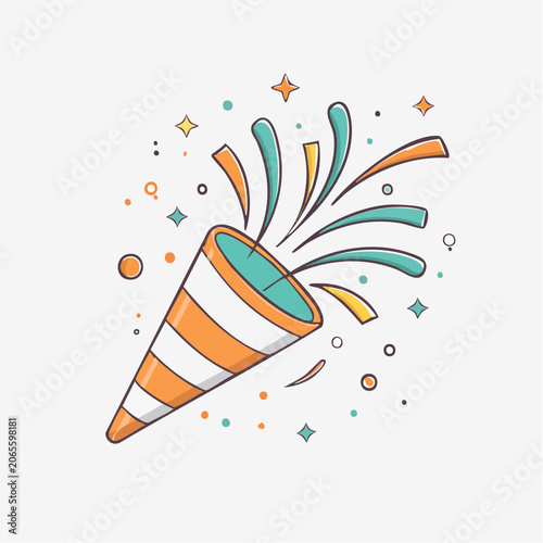 Confetti Popper Exploding with Colorful Streamers and Stars