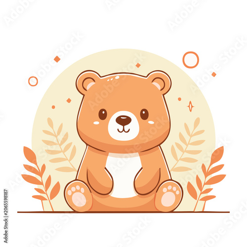 Cute cartoon bear sitting in flat design style