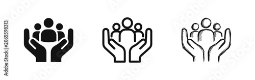 Fotografie Team and support icon set - protection and business community
