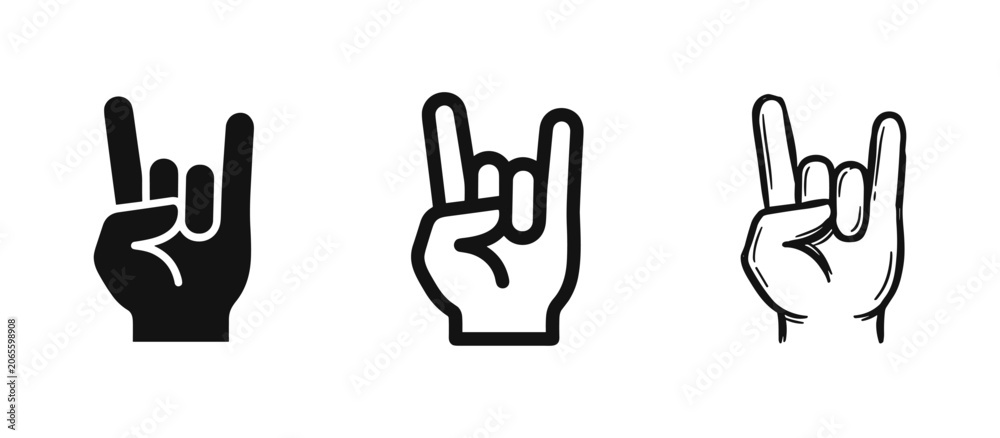 Fototapeta premium Rock and roll hand sign set, rock music gesture, metal sign icon collection