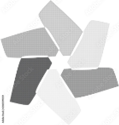 A close-up view of a grey and white abstract object with geometric shapes on a transparent background